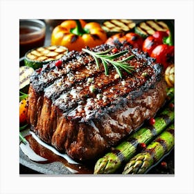 A Close Up Of Robust, Grilled Meats, Featuring A T Canvas Print