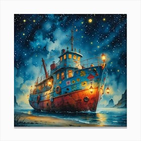 Ship At Night Canvas Print