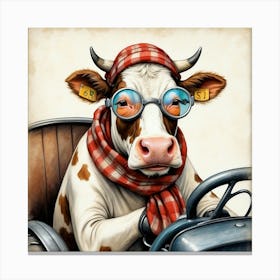 Cow In A Car 4 Canvas Print