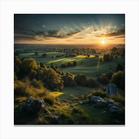 Sunset Over A Field Canvas Print