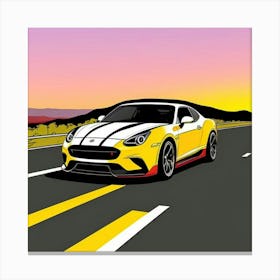 Striped Racer with Aggressive Front Profile Sports Car On The Road Canvas Print