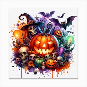 Halloween Skulls And Pumpkins Canvas Print