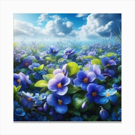 Blue Flowers In A Field Canvas Print
