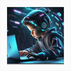 Young Boy Using A Laptop Canvas Print