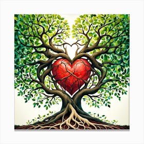 LOVE, Heart Of The Tree Of Life, A Heart Shaped Tree With Intertwined Branches And Roots Symbolizing Deep Interconnected Love Canvas Print