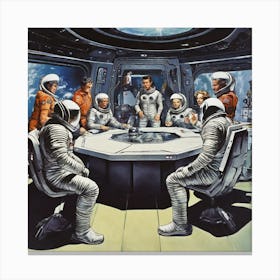 The Image Depicts A Scene From A Movie Or Tv Show, Featuring A Group Of People Dressed In Futuristic Space Suits Canvas Print
