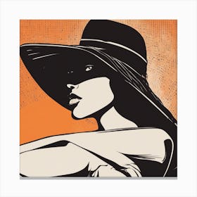 A Silhouette Of A Woman Wearing A Black Hat And Laying On Her Back On A Orange Screen, In The Style (3) Canvas Print