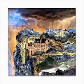 Castle In The Clouds Fantasy Landscape Stormy Canvas Print