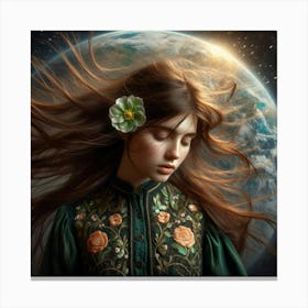 Girl With Flowers In Her Hair Canvas Print