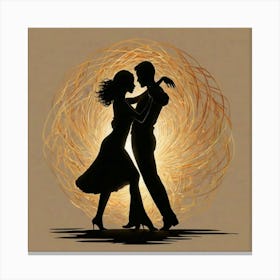 Silhouette Of A Couple Dancing Canvas Print