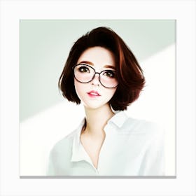 Asian Girl With Glasses Canvas Print