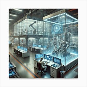 A Futuristic Research Lab Adjacent To A Mech Assem Canvas Print