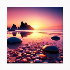 Rocks On The Beach At Sunset Canvas Print