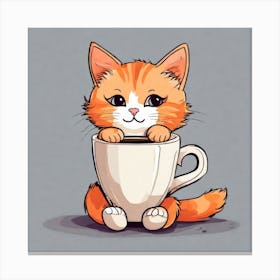 Cute Orange Kitten Loves Coffee Square Composition 41 Canvas Print