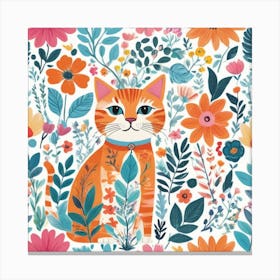 Cat In Flowers Canvas Print