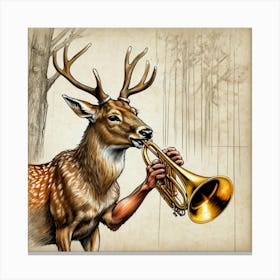 Deer Playing Trumpet Canvas Print