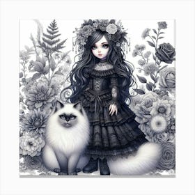 Gothic Girl With Cat Canvas Print