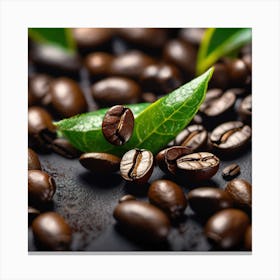 Coffee Beans On Black Background Canvas Print