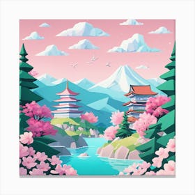 Japanese Landscape Low Poly (18) Canvas Print