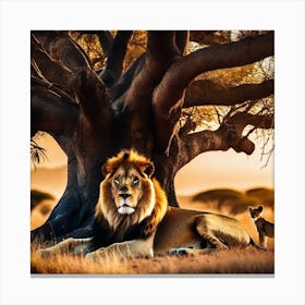 Lion And Cub Under A Tree 1 Canvas Print