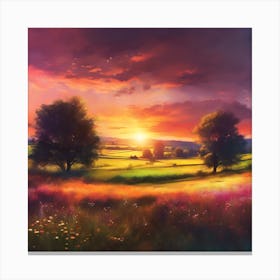 The Countryside in Late Summer at Sundown Canvas Print