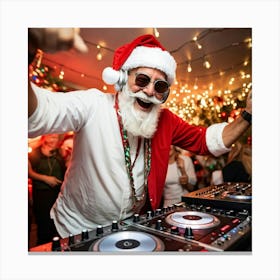 A Silver Haired Senior Man Sporting A Beard And Red Santa Hat Immerses Himself In The Rhythms Of A Canvas Print