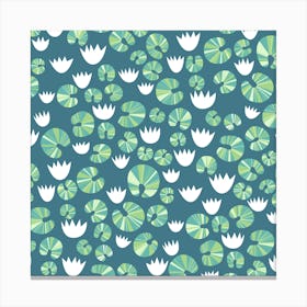 Water Lilies and Lily Pads in a Pond Canvas Print