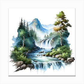 Waterfall Watercolor Painting 2 Canvas Print