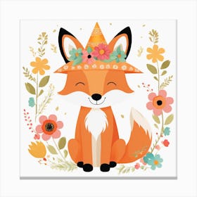 Floral Baby Fox Nursery Illustration (18) Canvas Print
