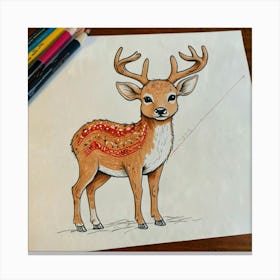 Deer Coloring Page 4 Canvas Print