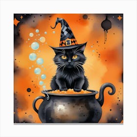 Black Cat In A Cauldron Canvas Print