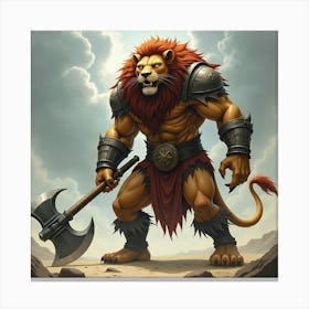 A Fierce Lion Man Warrior Wielding A Massive Battle Axe 1 Canvas Print