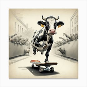 Cow On Skateboard 10 Canvas Print