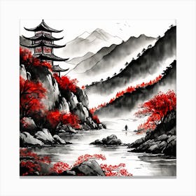 Chinese Landscape Mountains Ink Painting (32) 2 Canvas Print