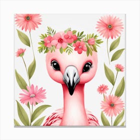 Floral Baby Flamingo Nursery Illustration (11) Canvas Print