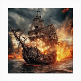 Pirate Ship On Fire 1 Canvas Print