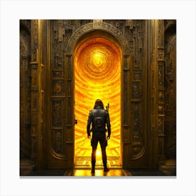 A Human Explorer Find A Portal To An Other Dimension Masterful Gold Color Detail Painting Canvas Print