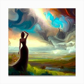 Painting Of A Woman Looking At The Sky Canvas Print