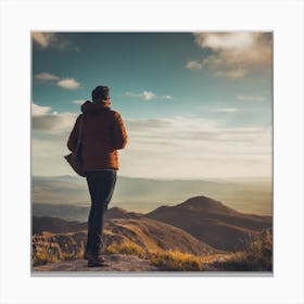 Man Looking At The Mountains Canvas Print