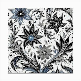 Batik, Black And White Floral Pattern 1 Canvas Print