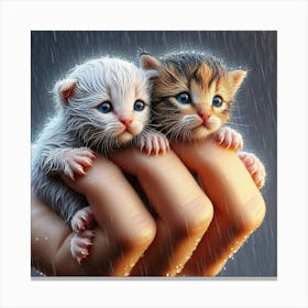 Two Kittens In The Rain Canvas Print