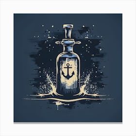 Nautical Anchor Art - Vintage Bottle Illustration Canvas Print