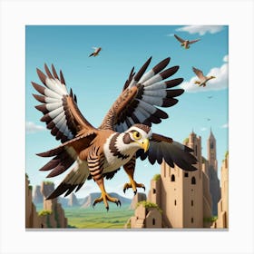 Default A Majestic Predatory Hawk Swoops Down Swiftly Catching 3 Canvas Print