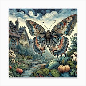 Woodcut Butterfly in Cottage Garden III Canvas Print