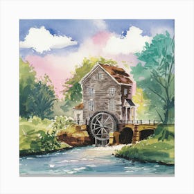 Water Mill Watercolor Painting Canvas Print