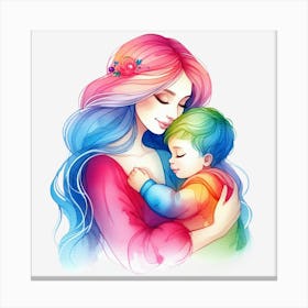 Mother And Child Watercolor Mothers Day 9 Canvas Print