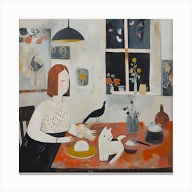 Woman At The Table Canvas Print