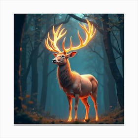 A Majestic Stag With Antlers Of Radiant, Cosmic Patterns Standing In A Dreamlike Forest Canvas Print