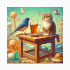 Cat And Bird Canvas Print