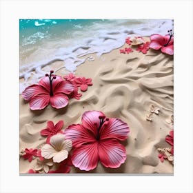 Hibiscus Flowers On The Beach Canvas Print